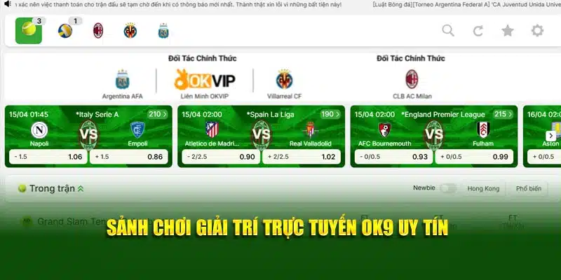 Sảnh chơi giải trí trực tuyến OK9 uy tín